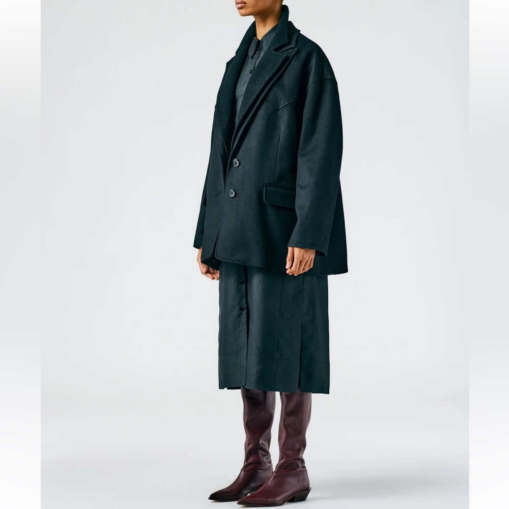 Tibi Recycled Wool Cashmere Double Collar Liam Jacket size small in black - Picture 2 of 16